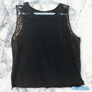 Dex Black Crochet Shoulder Tank Top
